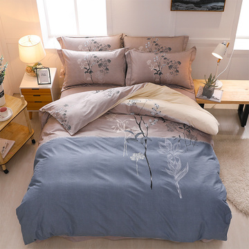 自营百联 奥若拉 立暖绒定位全棉加厚磨毛四件套 新中式被套床单枕套